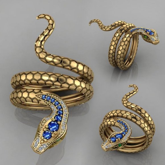 NEW Vintage Gold Blue Sapphire Diamond Snake Serpent Ring - Picture 2 of 7